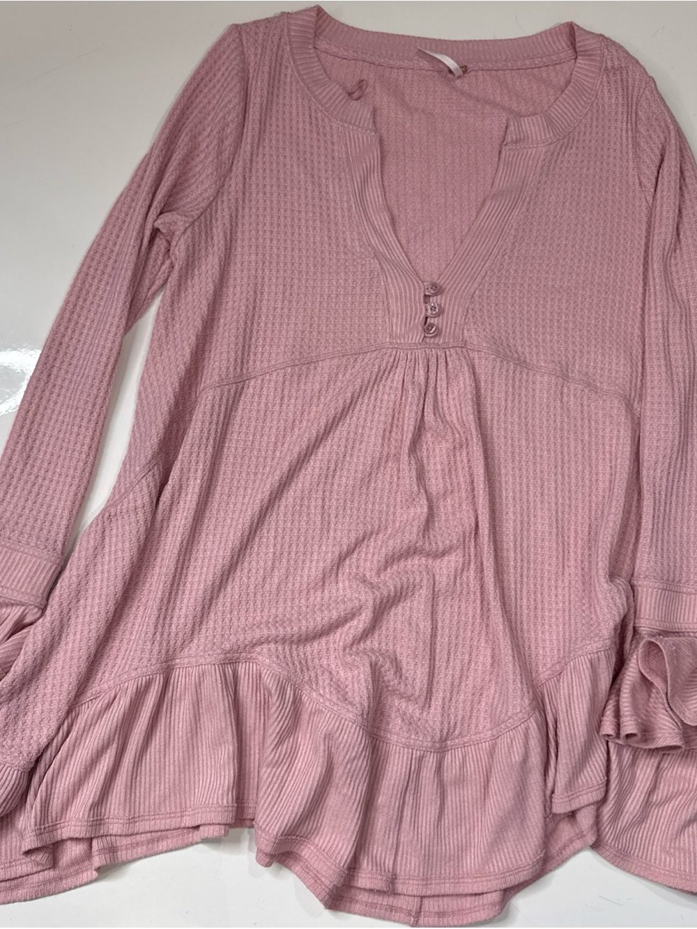 free people Olivia Henley Tunic Top SZ S Oversized waffle knit v-neck A030926